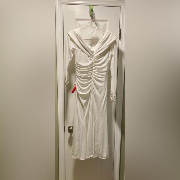 MAC DUGGAL FOLDOVER LONG SLEEVE JEWELED MIDI DRESS NWT 2 - Picture 7 of 9